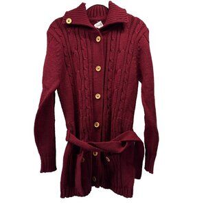 VTG Licorice Women's Sweater Coat Med Buttons Pockets‎ Cable Knit Long Sleeves